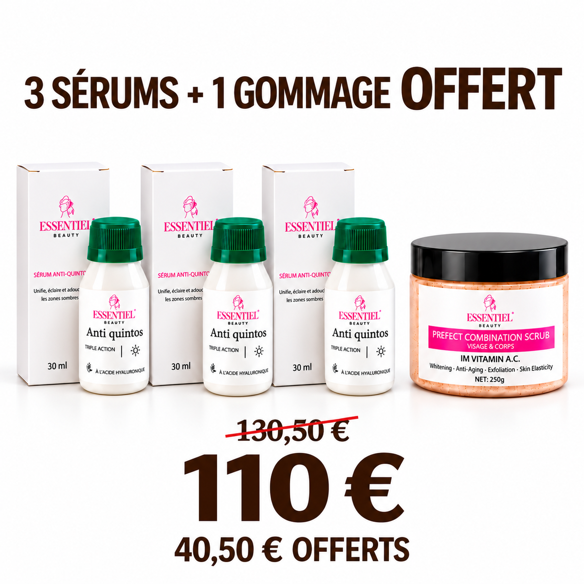 LOT DE 3 SÉRUMS ANTI QUINTOS + 1 GOMMAGE OFFERT