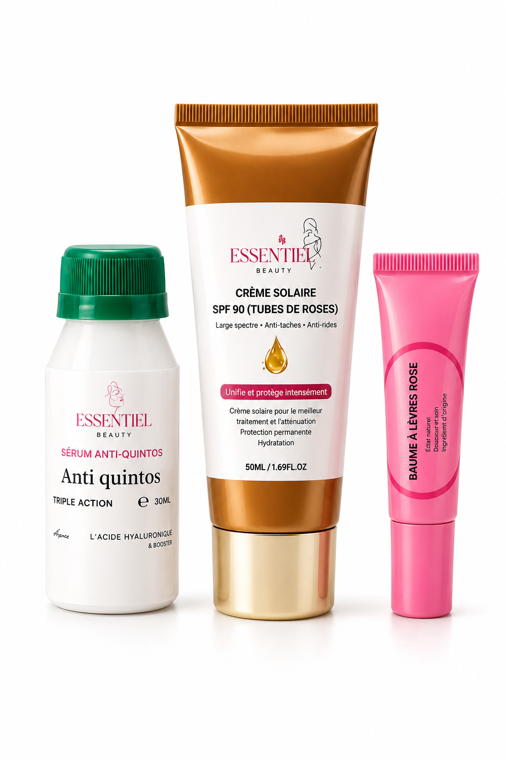 LOT SPECIAL BAUME A LEVRES, SERUM ANTI QUINTOS, CREME SOLAIRE