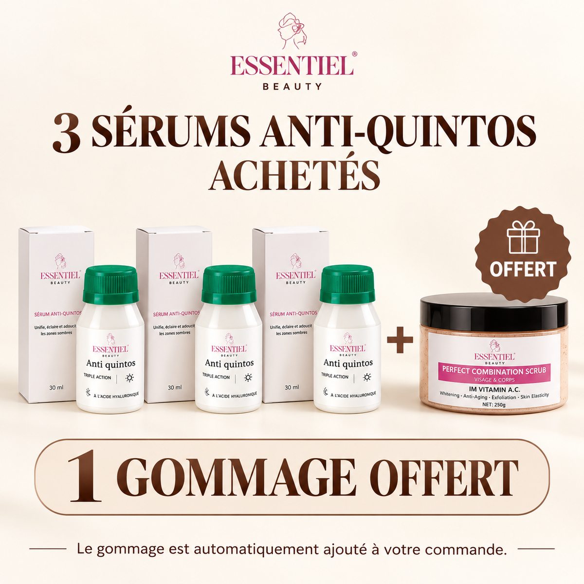 LOT DE 3 SÉRUMS ANTI QUINTOS + 1 GOMMAGE OFFERT